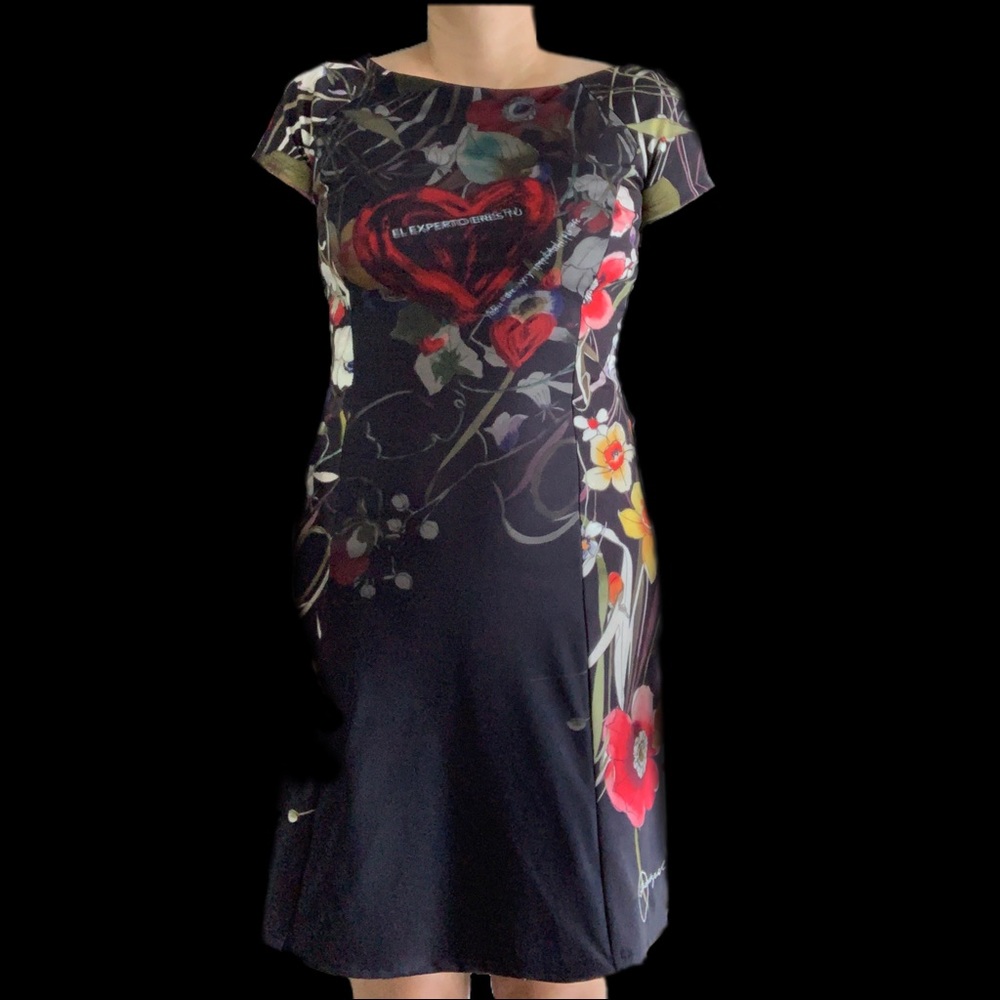 ✾ Not so Vintage Red/pattern/black/floral dress